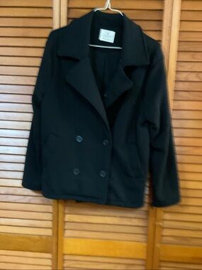 Classic Black Double-Breasted Pea Coat - Unbranded